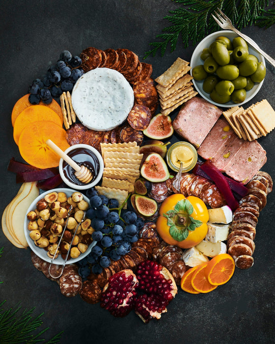 Euro Charcuterie Box finished board with fruit
